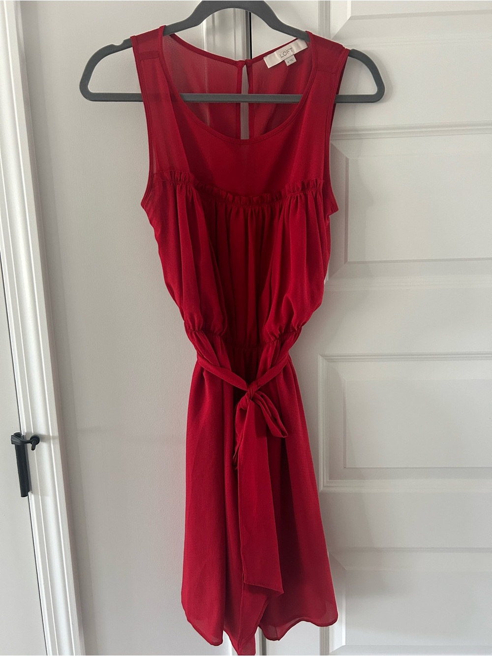 LOFT Red Sleeveless Tie-Waist Mini Dress